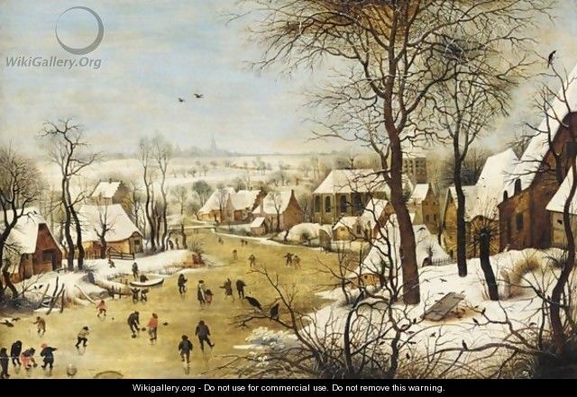 Winter Landscape With Skaters And A Bird-Trap - Pieter The Younger Brueghel