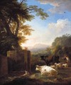 An Italianate Landscape With A Piping Herdsman Tending His Animals - Adriaen Van Diest