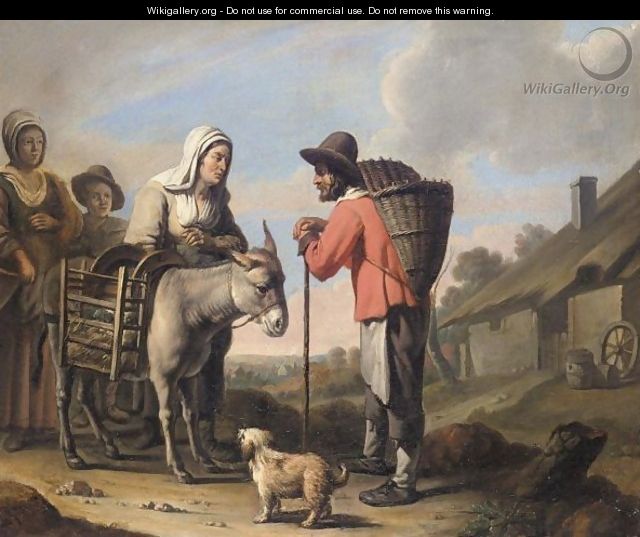 A Peasant Family With A Donkey And A Dog Before A Cottage - (after) Louis Lenain