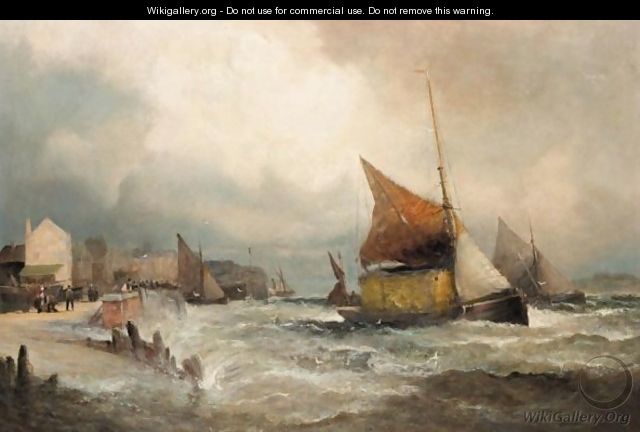 Fishing Boats Off The Coast In Heavy Seas - Hubert Thornley