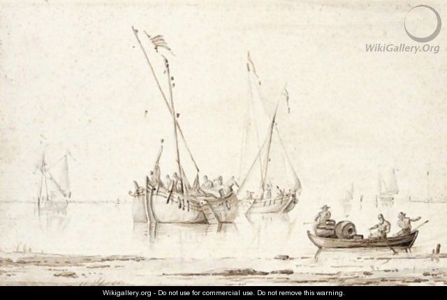 Estuary Scene With Fishing Vessels And A Rowing Boat - Pieter Jansz. Coopse