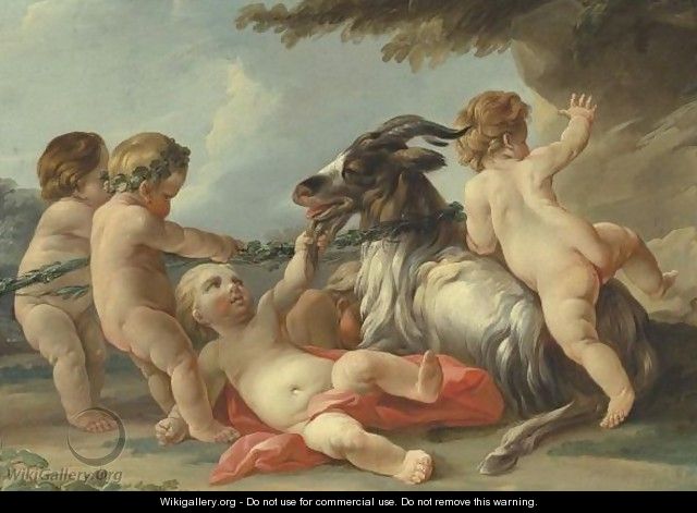 Putti Playing With A Goat - (after) Eisen, Charles Joseph Dominique