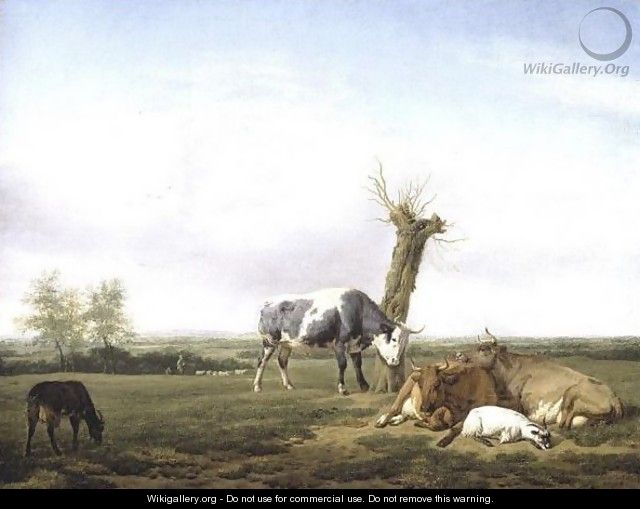 Cattle And Goats By A Pollarded Tree In A Meadow, Shepherd Boys Approaching Beyond - (after) Adriaen Van De Velde