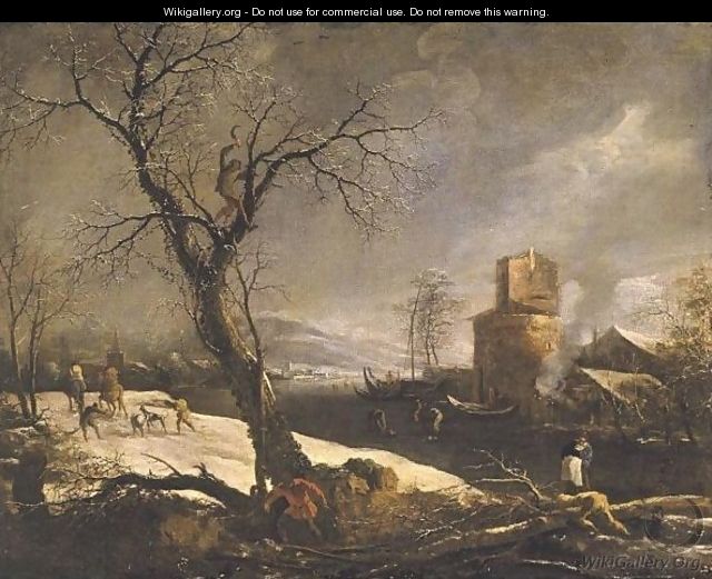 Winter Landscape With A Wood Cutter - Marco Ricci