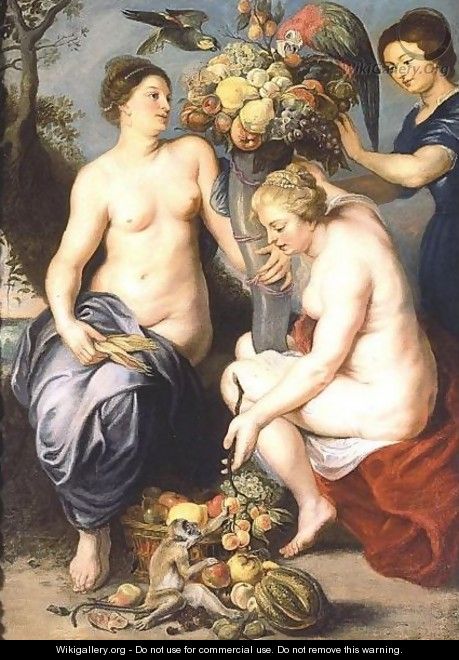Nymphs Filling The Horn Of Plenty - (after) Sir Peter Paul Rubens