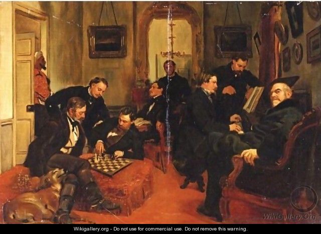 French Intellectuals Seated In A Salon - French School