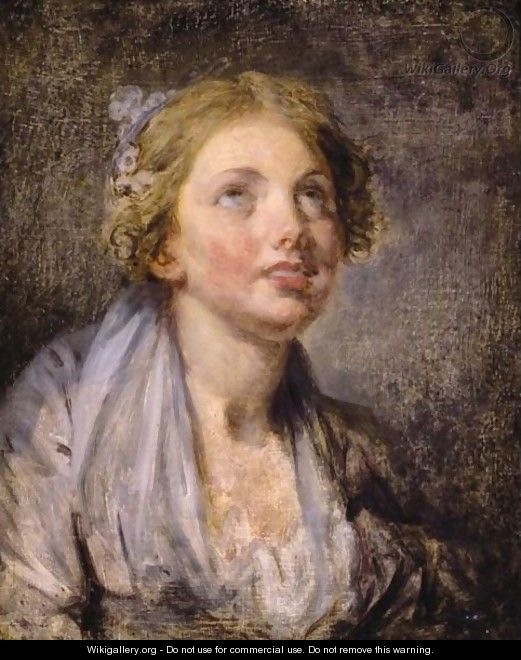 Head Of A Young Girl Looking Upwards - Jean Baptiste Greuze