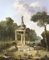 A Capriccio With Washerwomen Around A Classical Fountain - Hubert Robert
