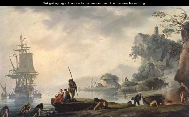 The Return Of The Fishermen In A Coastal Landscape With Ruins In The Foreground - Claude-joseph Vernet
