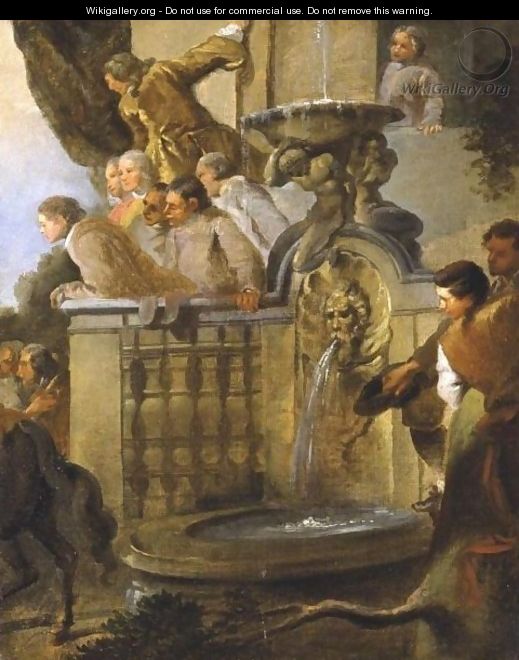 Figures At A Balustrade By A Fountain - Giovanni Paolo Panini