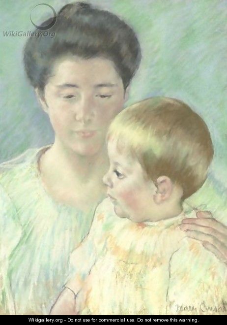 Mother Looking Down At Her Blond Baby Boy - Mary Cassatt
