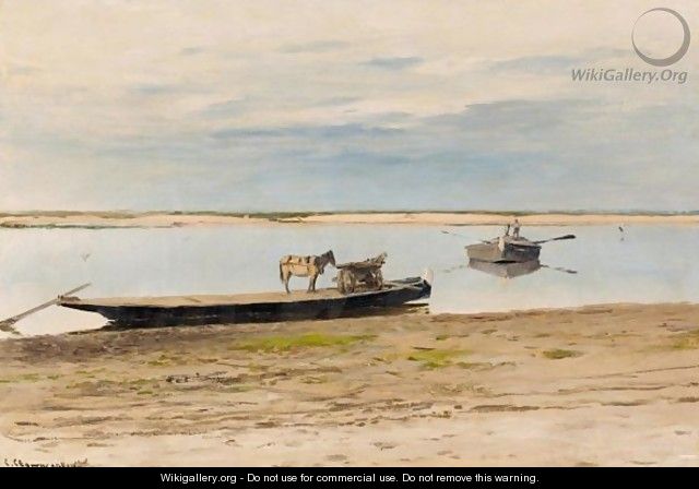 Two Boats By A Riverbank - Sergei Ivanovich Svetoslavsky