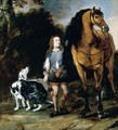 Portrait Of A Young Man With A Horse And Hunting-Dogs At The Edge Of A Wood - Flemish School