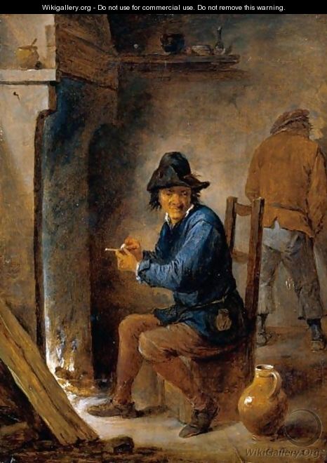 Interior With A Peasant Smoking A Pipe Before A Fireplace - David The Younger Teniers