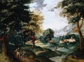 A Landscape With Travellers Resting On A Path In The Foreground, A Village Beyond - Jacob Grimmer