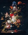 A Still Life Of Blooms Of Lily, Rose, Poppy, Peony, Iris, Narcissus, Carnation, Convolvulus And Other Flowers, With Sprays Of Cow Parsley, In A Chinese Porcelain Vase On A Marble Ledge - Simon Pietersz. Verelst
