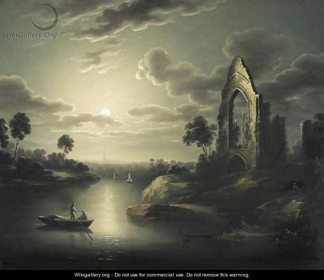 A Moonlit River With Ruin - (after) Sebastian Pether
