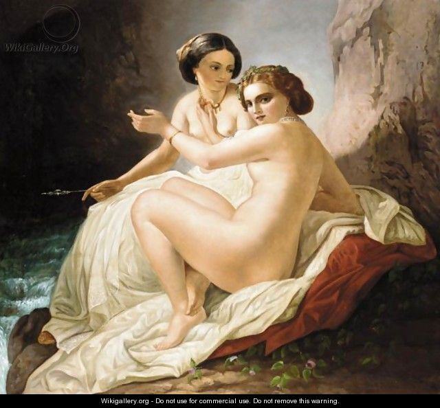 Two Young Women In A Grotto - (after) Timofey Andreevich Neff