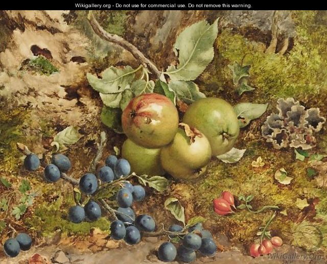 Still Life With Apples And Plums - (after) John William Hill