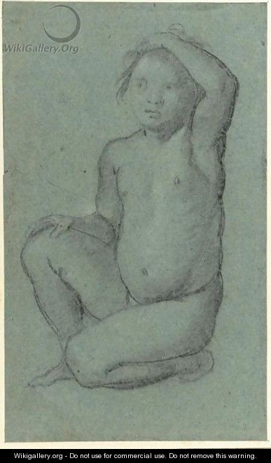 Study Of A Crouching Nude Boy With His Hand On His Head - Dutch School