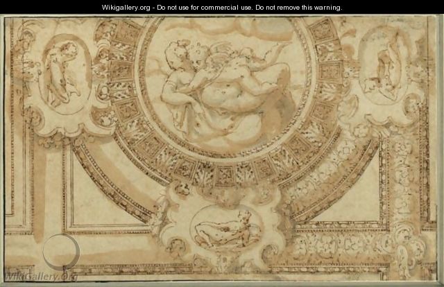 Design For A Ceiling Decoration With Venus And Cupid Embracing - Bernardino India