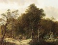 Travellers With Their Herd On A Path In A Forest - Johan Diderik Cornelis Veltens