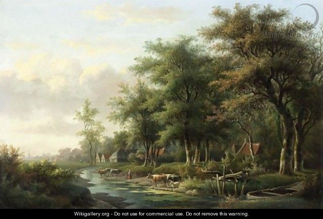 Cows In A River Landscape - Willem De Klerk