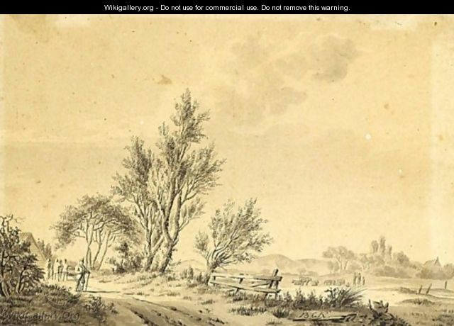 A Hilly Landscape With Herdsmen And Travellers - Barend Cornelis Koekkoek