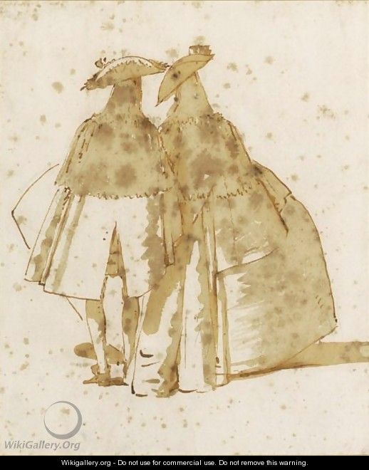 Two Cloaked Figures Seen From The Rear - Giovanni Domenico Tiepolo
