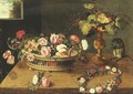 Flowers In A Basket, Monkey And Flowers Wreath - Jan, the Younger Brueghel