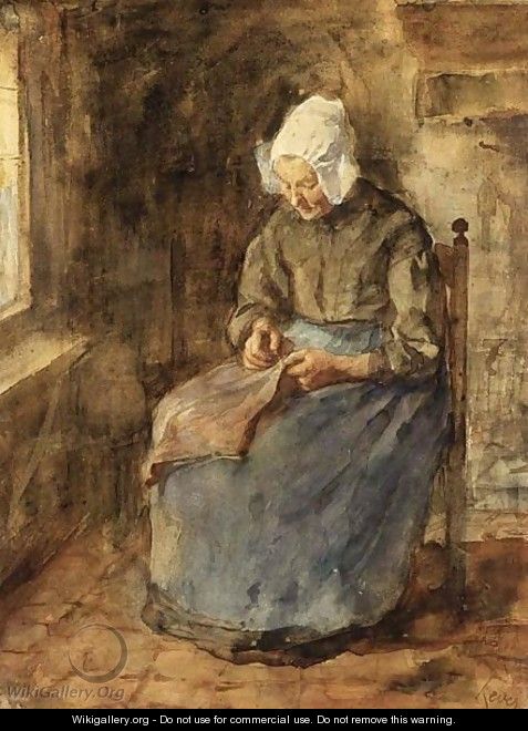 A Woman Sewing - Jacob Simon Hendrik Kever