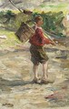 A Boy On Wooden Shoes Carrying A Basket - Evert Pieters