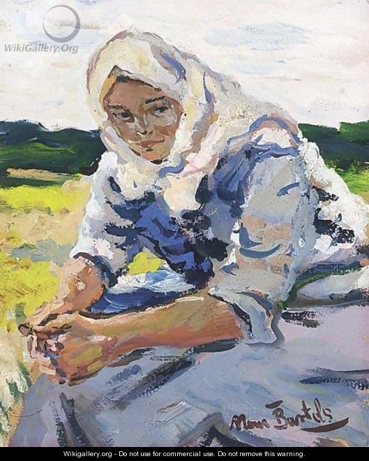 A Dutch Fisherwoman Seated In A Landscape, Gouache, And A Farmyard In Nausseden - Hans Von Bartels