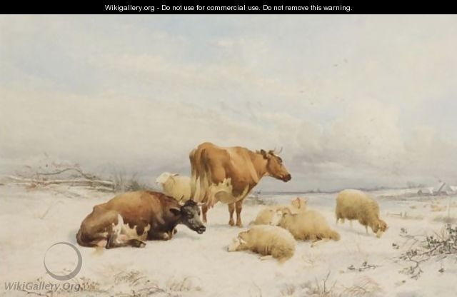 Winter - Sheep And Cattle - Thomas Sidney Cooper
