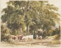 A Drover And Cattle In A Wooded Lane - Robert Hills