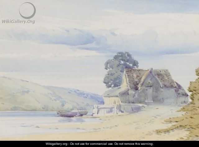 A Cottage By A Lake With Hills Beyond - John Callow