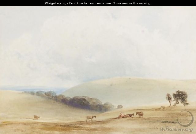 Cattle Grazing On The South Downs - Anthony Vandyke Copley Fielding