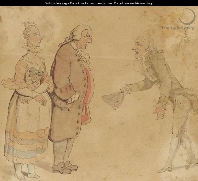 A Gentleman Bowing To A Couple - Thomas Rowlandson