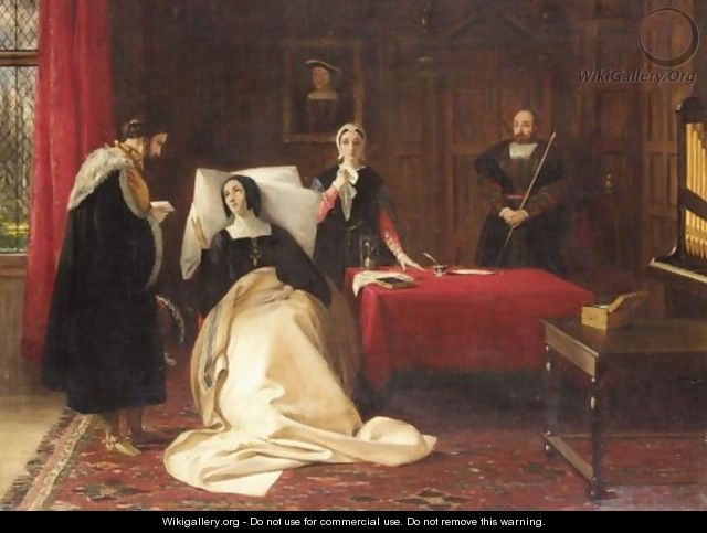 Katherine Of Aragon In Her Bed Chamer At Kimbolton Castle - Charles Robert Leslie