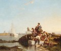 Artist And Companions Beside An Estuary - Pieter Christiaan Cornelis Dommersen