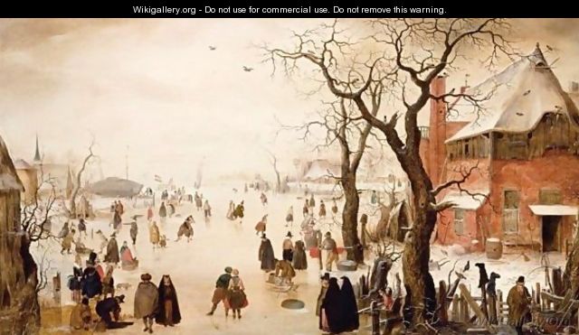 A Winter Scene With Many Figures Skating On A Frozen River - Hendrick Avercamp