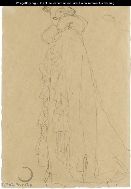 Stehend Nach Links, Skizze Des Kragens Von Hinten (Standing Turned To The Left, Sketch Of The Collar From Reverse) - Gustav Klimt