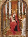 Virgin And Child Enthroned With Singing Angels Looking On, A River Landscape Beyond - School Of Bruges