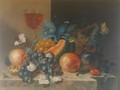 Still Life Of Fruit And Nuts With A Wine Glass All Resting On A Ledge - Johann Amandus Winck