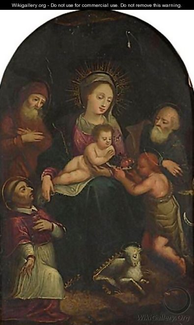Holy Family And The Young Saint John The Bapitst With Saint Carlo Borommeo - Bolognese School