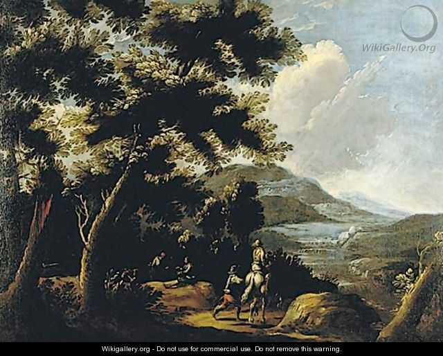 Travelers In An Extensive Landscape A Pair Of Paintings - (after) Pandolfo Reschi