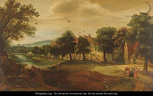 Abraham Meeting The Angels By A Village, An Extensive Landscape Beyond - (after) Jacques Backereel