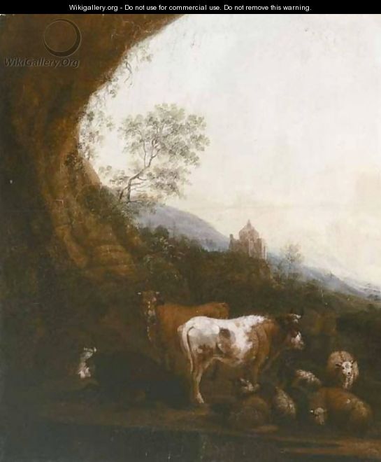 Landscape With Cows And Sheep - (after) Johann Heinrich Roos