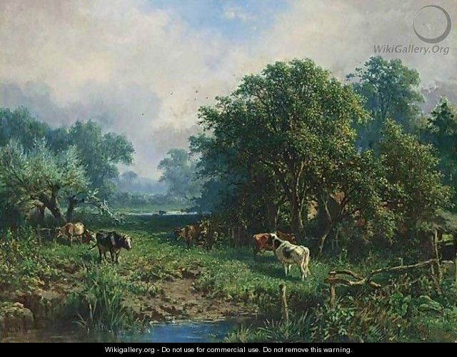 Cattle In A Landscape - German School
