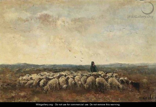 A Shepherd With His Flock - Taco Mesdag Kzn
